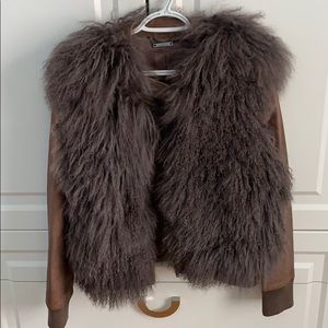 LINE brand leather and fur jacket